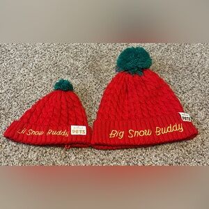 NWOT. Red Knit Pet And Human Beanie Set with Green Pom-Poms